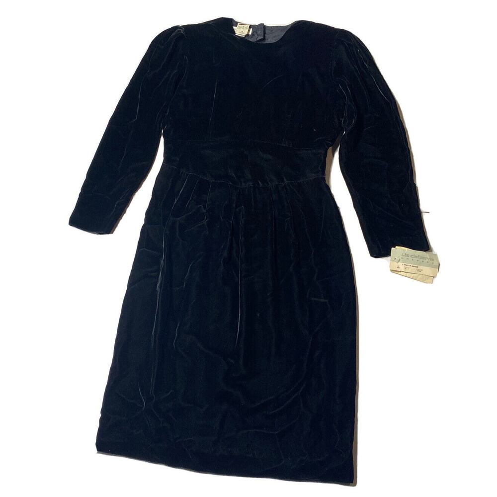 Vintage Liz Claiborne Dead Stock NWT Union Made Black Velvet Dress Size 12 USA